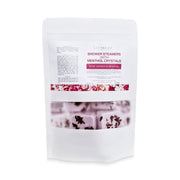 Unwind and recharge with our vegan shower steamers, offering a spa-like oasis in your own bathroom. Enjoy the calming scents of essential oils and the refreshing sensation of easy breathing. Rose Garden & Menthol. 12 Pack WHite Stand Up Pouch